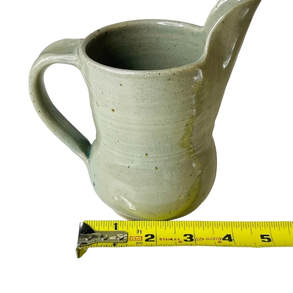 Studio Art Pottery Pitcher‎ Vase Creamer Celadon Green Signed 6